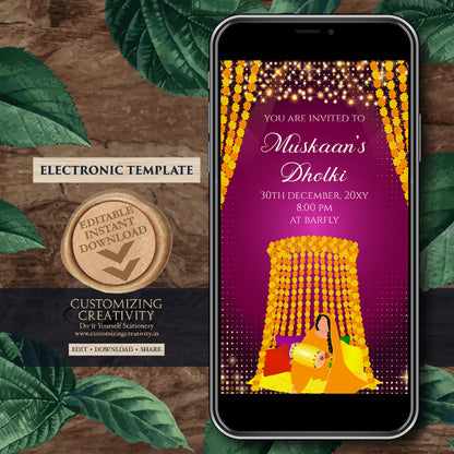 Muslim Mehndi invites Digital Dholki invitations, Dholki invites & Mehndi invitation, Mehendi invite as Digital Pakistani wedding invitation