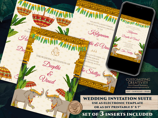 South Indian Wedding invites as Telugu Wedding invites, Telugu Wedding cards & Telugu wedding invitation, Tamil Wedding invitation Indian