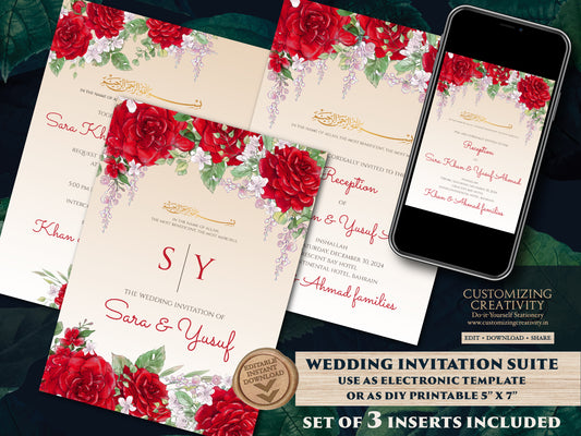 Muslim wedding cards Islamic as Nikkah cards, Digital Muslim Wedding Invitation Islamic, Nikkah invitation & Pakistani Wedding invite Muslim