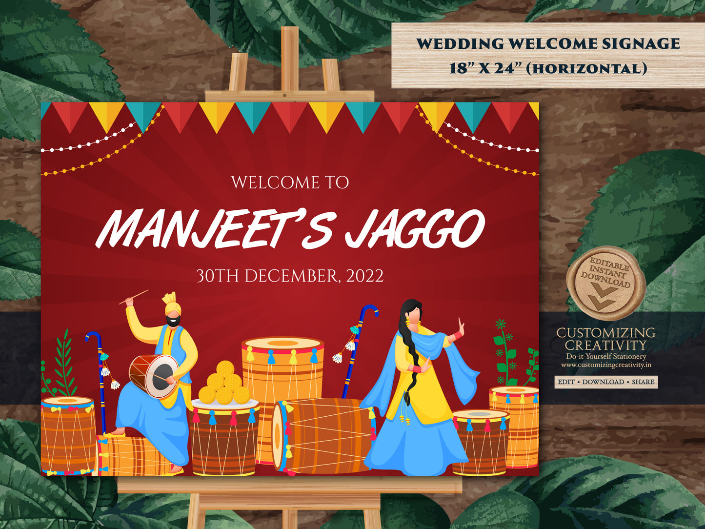 Jago signs Welcome Board as Dholki Decor sign, Jaggo Night signs & Jago Signs for Boy, Jaggo Welcome Signs as Punjabi Wedding Decor signages