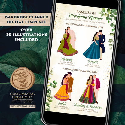 Indian Wedding Wardrobe Planner Hindu Wedding Program, Indian Wedding Program & Indian wedding itinerary as Digital Indian wedding Timeline