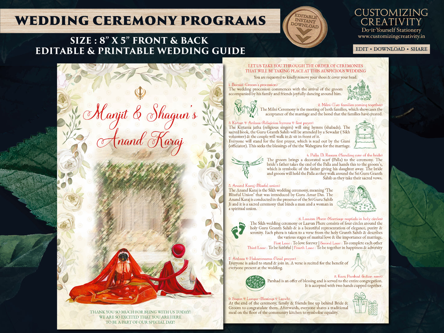 Anand Karaj guide Punjabi as Sikh Wedding program, Sikh ceremony guide & Sikh program, Sikh wedding guide as Anand Karaj programs Sikh guide