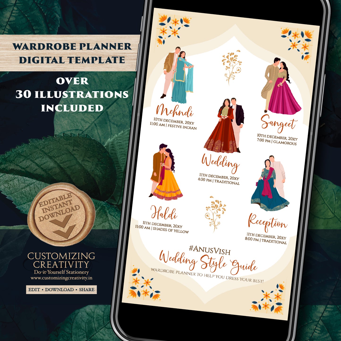 Indian wedding itinerary Digital Indian wedding Timeline, Hindu Wedding Wardrobe Planner & Indian Wedding Program, Hindu Wedding Program
