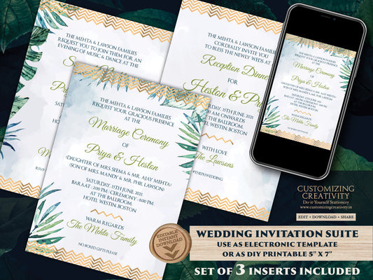 Tropical Wedding as Beach Wedding invitations, Spring Wedding cards, Summer Invite Destination Wedding & Indian Wedding invites Hindu cards