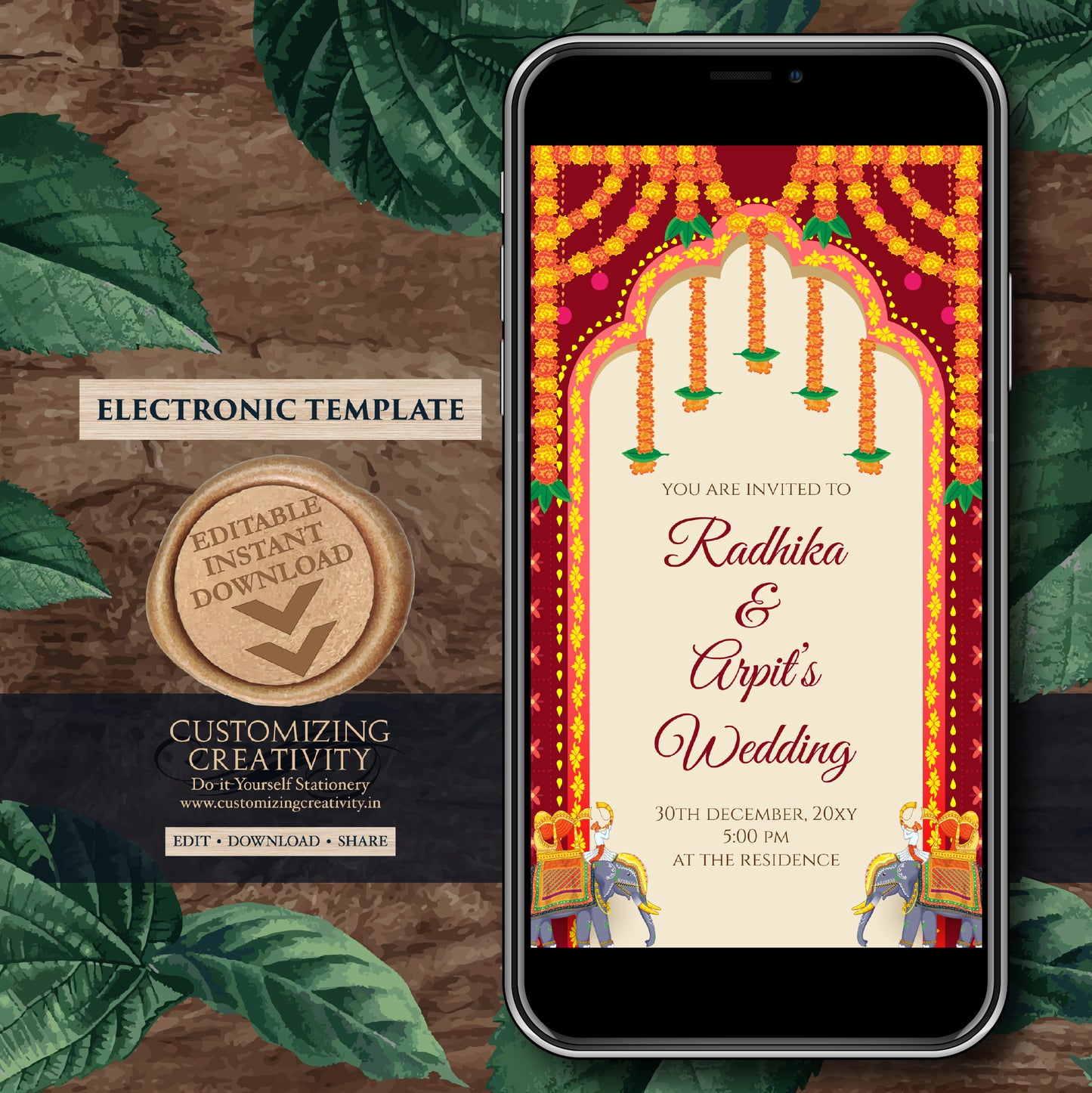 Indian Wedding invite & Hindu Wedding card, Digital Hindu invitation Indian wedding cards, Indian Wedding invitation as Hindu wedding invite