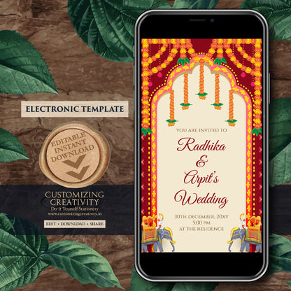 Indian Wedding invite & Hindu Wedding card, Digital Hindu invitation Indian wedding cards, Indian Wedding invitation as Hindu wedding invite
