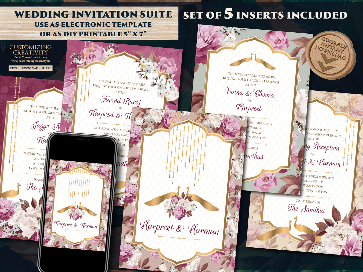Peacock Invitations as Peacock Wedding cards Indian, Hindu Wedding invites Peacock & Hindu invitation electronic Indian digital wedding card