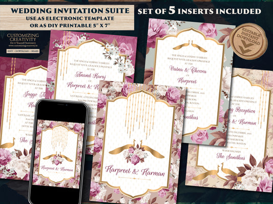 Peacock Invitations as Peacock Wedding cards Indian, Hindu Wedding invites Peacock & Hindu invitation electronic Indian digital wedding card