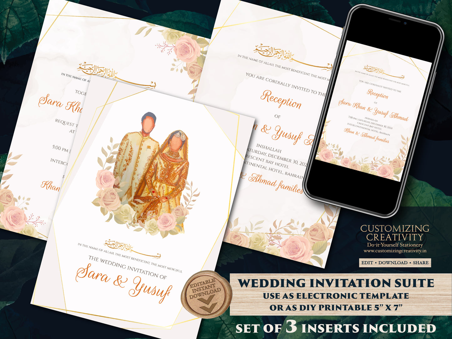 Muslim wedding card Shaadi invites, Muslim Invitations as Nikkah invite Digital, Pakistani Invitation Arabic Digital Nikkah cards Islamic