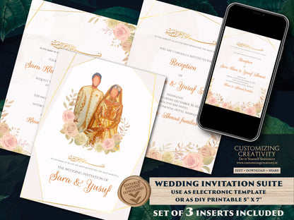 Muslim wedding card Shaadi invites, Muslim Invitations as Nikkah invite Digital, Pakistani Invitation Arabic Digital Nikkah cards Islamic
