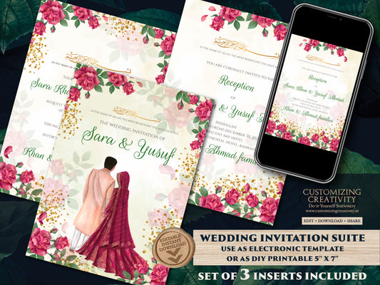 Digital Islamic Walima card Muslim Invitations, Nikkah invite Arabic Invitation & Digital Nikkah cards, Muslim wedding cards as Shaadi cards