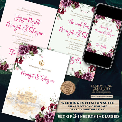 Sikh Shaadi card Punjabi Wedding invitation, Sikh wedding card & Punjabi Wedding invitation, Indian wedding invitation Sikh wedding invite