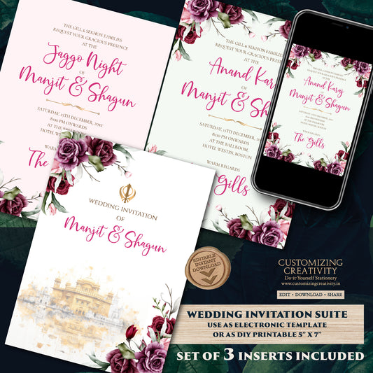 Sikh Shaadi card Punjabi Wedding invitation, Sikh wedding card & Punjabi Wedding invitation, Indian wedding invitation Sikh wedding invite