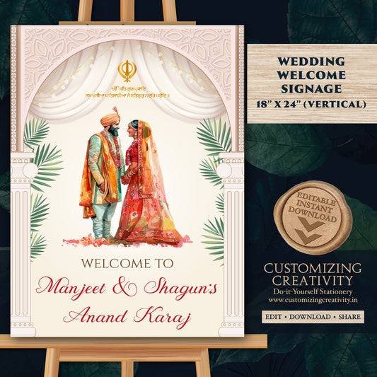 Sikh Wedding welcome Sign Anand Karaj Sign, Punjabi Wedding Signs & Anand Karaj welcome sign, Sikh Welcome sign as Punjabi Welcome Signs