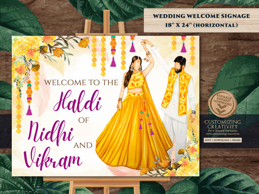 Welcome to Haldi Signs as Haldi Welcome Signs, Couple Haldi signages & Pithi signages, Haldi decoration as Haldi decor sign, Holud signages