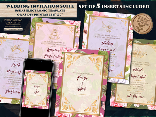 Indian invites Desi & Indian Invitations Digital, Floral Hindu Wedding invitations as Indian Wedding card Hindu, Electronic Hindu invitation