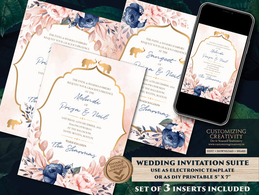 Hindu invitations Wedding Elephant as Floral invitation cards Hindu wedding, Pastel Invitations as Elephant Wedding Invitation Indian Floral