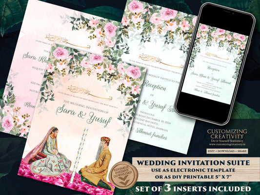 Nikkah Invitations Digital Muslim wedding cards, Muslim wedding Invitation & Nikah invitation, Muslim Shaadi cards as Digital Nikkah invites
