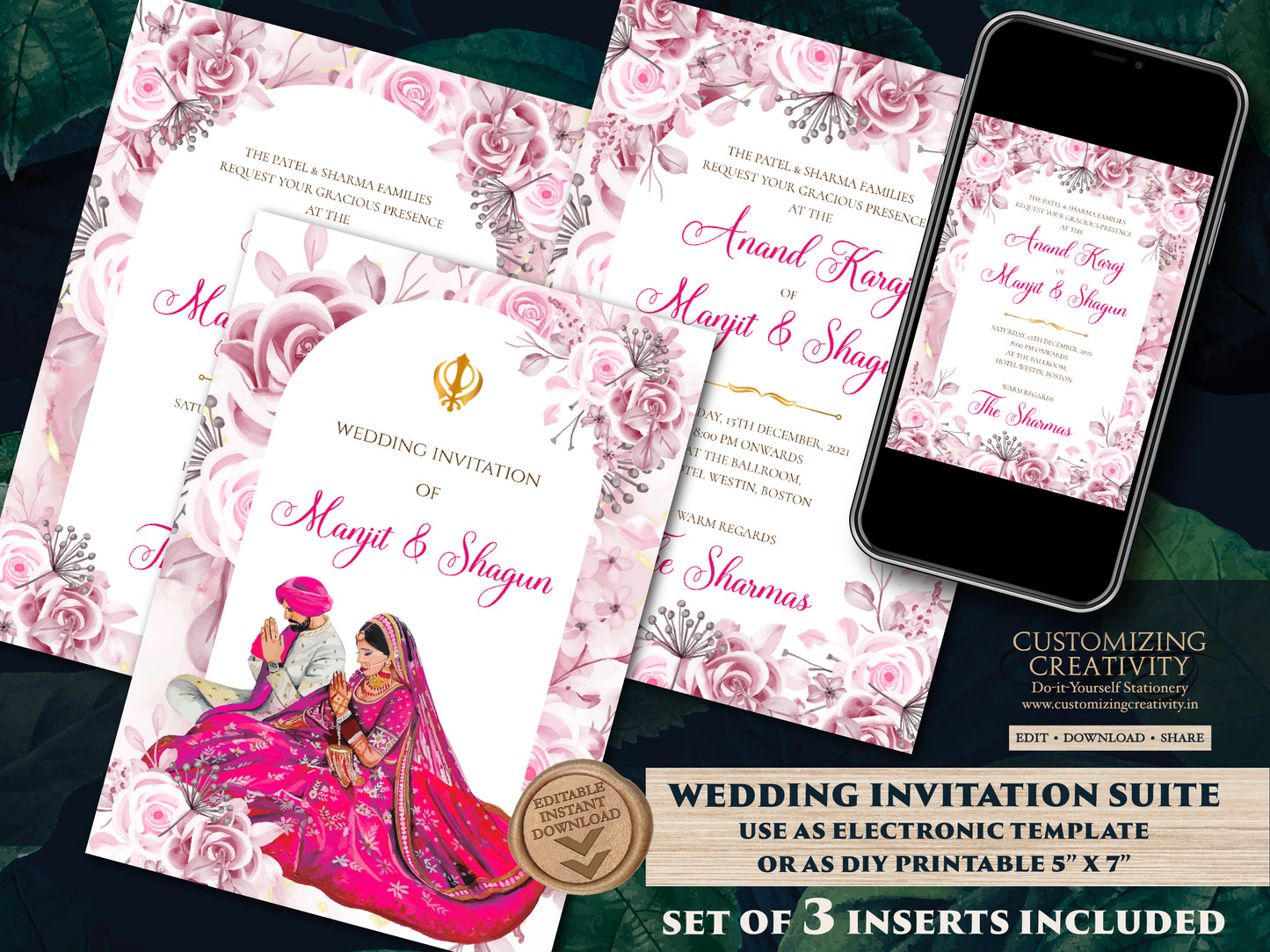 Anand Karaj invites & Sikh Wedding Invite, Punjabi Wedding invite as Sikh invitations, Punjabi wedding card as Sikh wedding card Indian