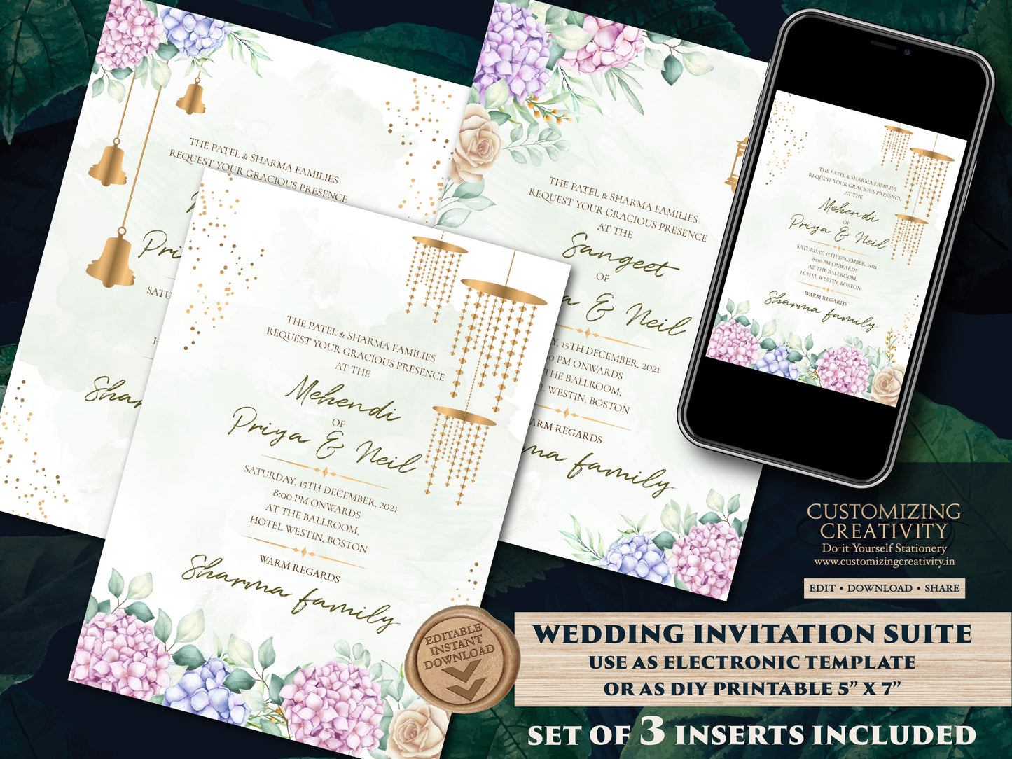 Hindu invitations Wedding a Floral invitation cards Hindu wedding, Pastel Indian Invites, Floral Wedding Invite Indian & Sikh Wedding Invite