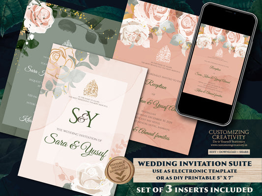 Muslim Invitations Pakistani Wedding cards, Digital Islamic wedding invitation & Digital Muslim wedding card Islamic as Digital Nikkah cards