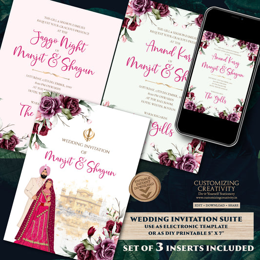 Punjabi wedding card Sikh wedding invitation, Punjabi Wedding invitation & Sikh Wedding card, Indian wedding cards as Anand Karaj invitation