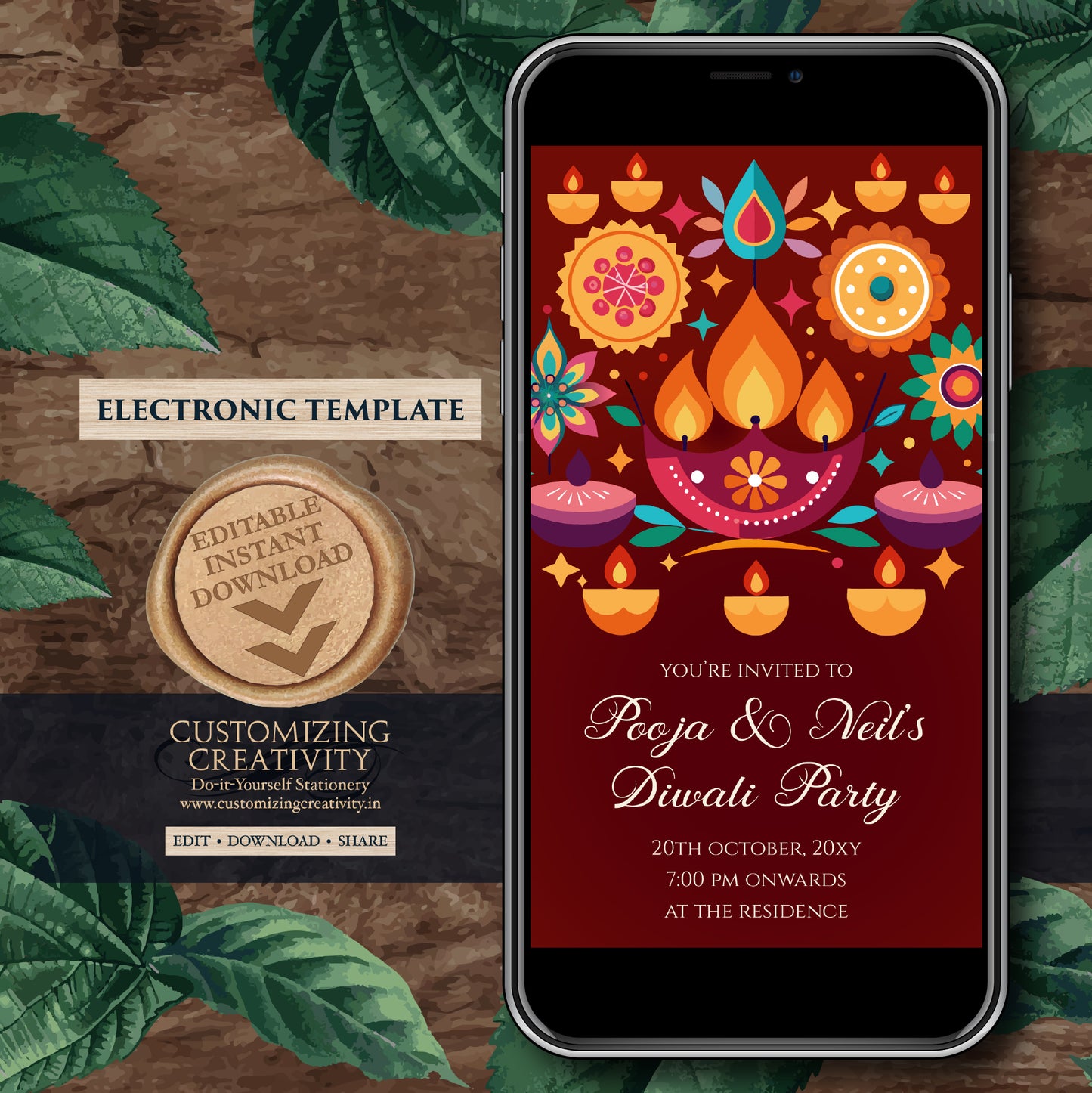 Diwali invitations & Happy Diwali invite, Digital Diwali invite as Diwali Party invite Diwali Dinner invites as Happy Diwali greeting invite