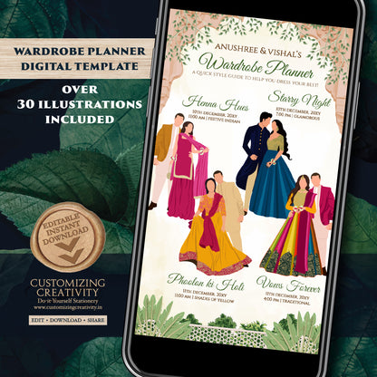 Digital Indian Wedding Wardrobe Planner Hindu Program, Indian Wedding Program & Indian wedding itinerary as Digital Indian wedding Timeline