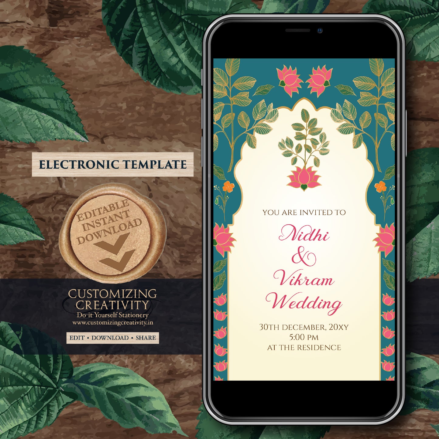 Hindu Wedding card Digital Indian Wedding invite, Hindu invitation as Indian wedding cards, Indian Wedding invitation & Hindu wedding invite