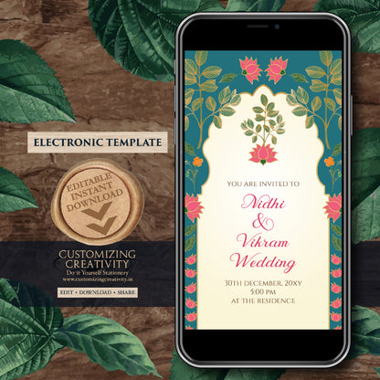 Hindu Wedding card Digital Indian Wedding invite, Hindu invitation as Indian wedding cards, Indian Wedding invitation & Hindu wedding invite