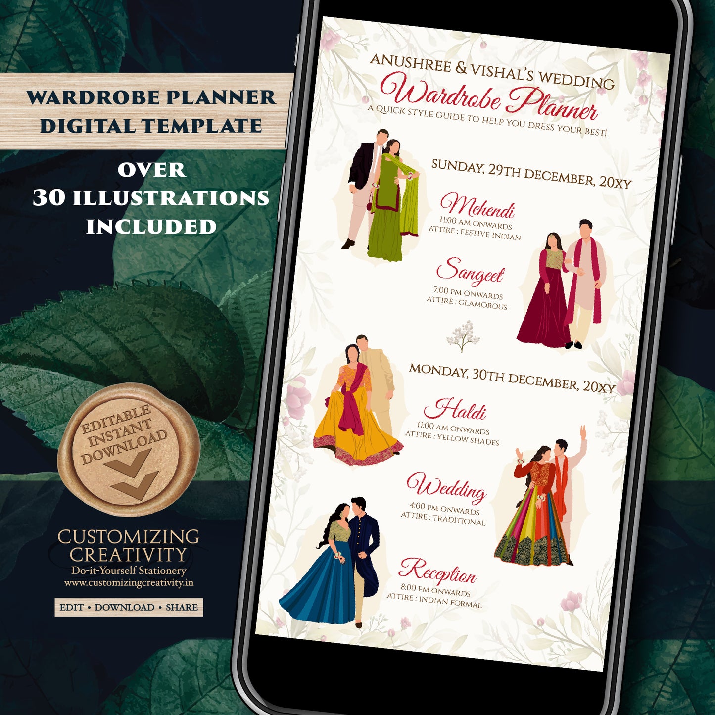 Hindu Wedding Wardrobe Planner Indian Wedding Program, Hindu Wedding Program & Indian wedding itinerary as Digital Indian wedding Timeline