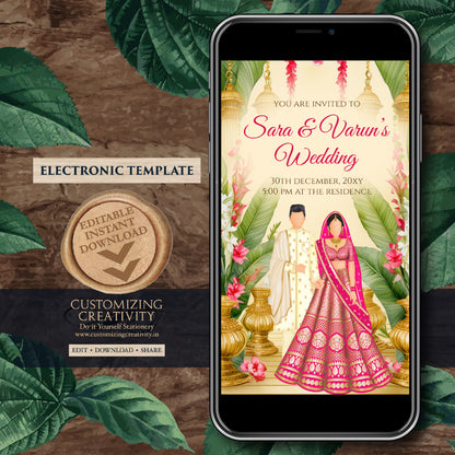 Indian Wedding invitation & Indian wedding card, Digital Hindu wedding invite Hindu invitation, Indian Wedding invite as Hindu Wedding cards
