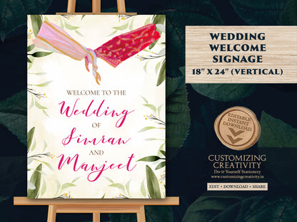 Phera Welcome Signs & Desi Wedding signs, Gujarati Wedding signs as Hindu Wedding sign, Gujarati Welcome signs Hindu as Indian Wedding decor
