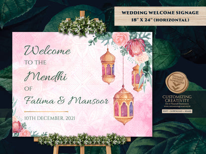Mehendi Sign as Mendhi decor Signs, Indian Welcome sign, Hindu Wedding signage as Moroccan sign, Muslim Welcome Sign as Mehndi decor signage