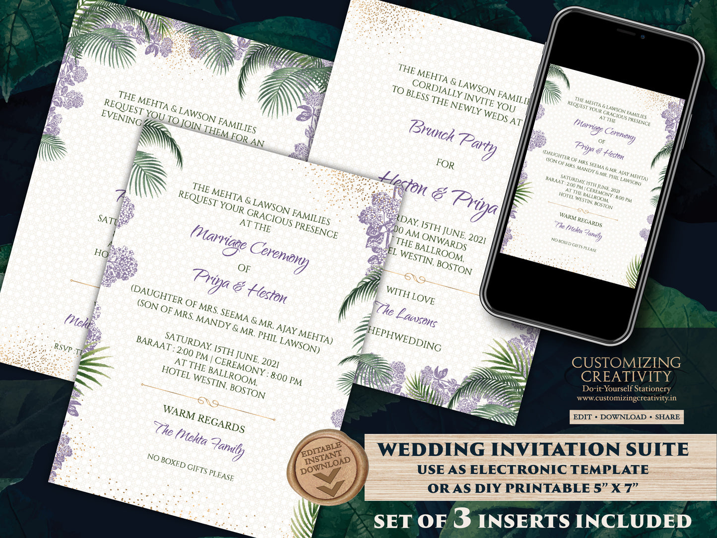 Indian Invites Tropical Wedding as Beach Wedding invitations, Spring Wedding cards, Summer Wedding Invite & Indian Wedding invitations Hindu