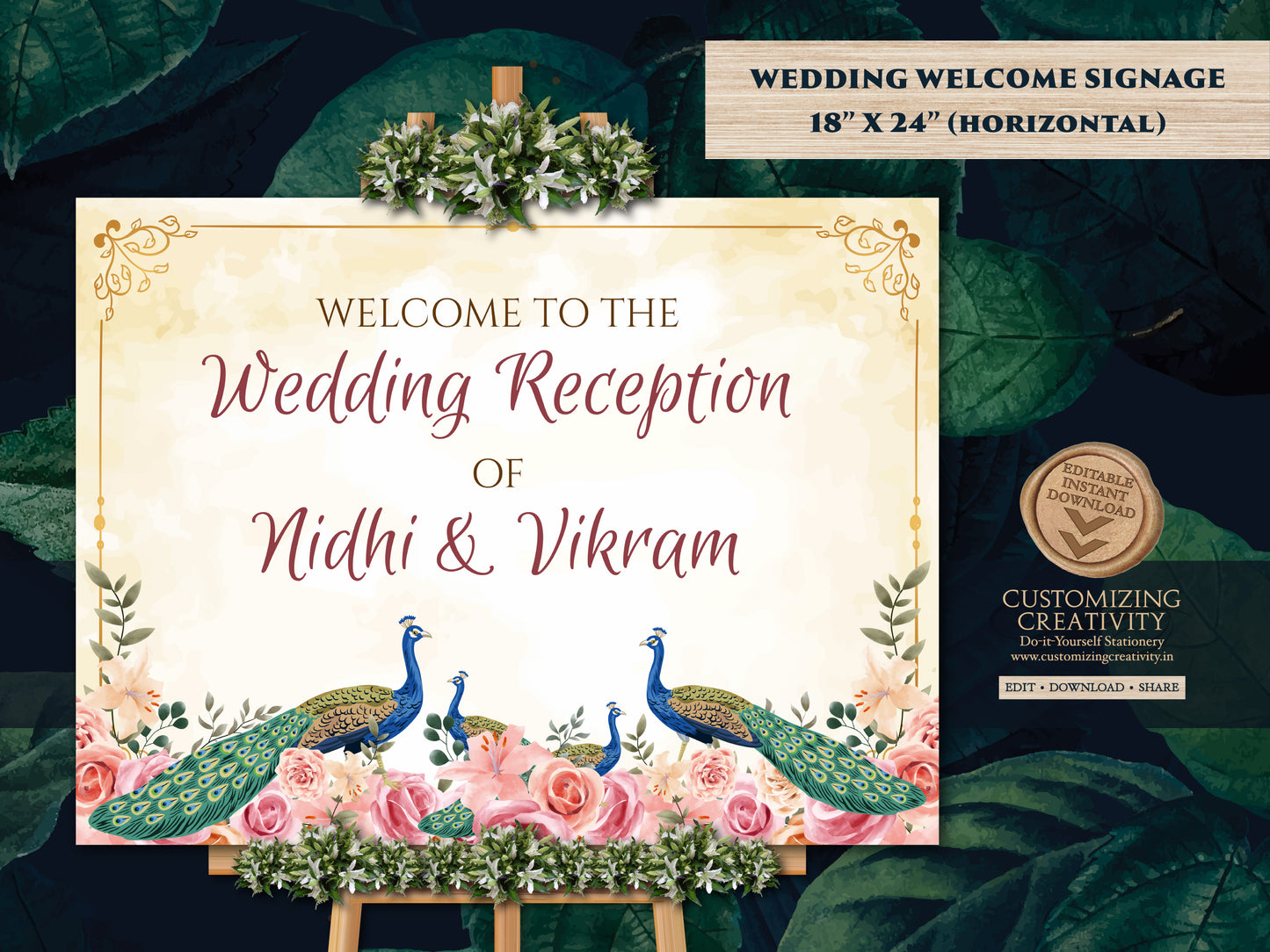 Sikh Wedding Welcome Signs as Peacock Welcome Signage, Indian Wedding Signs Anand Karaj as Punjabi Welcome Sign Peacock decor Sikh Welcome