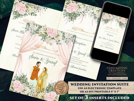 Muslim wedding Invitation Digital Nikkah invite, Islamic wedding Invitation Pakistani & Nikah invitation, Muslim wedding card as Shaadi card