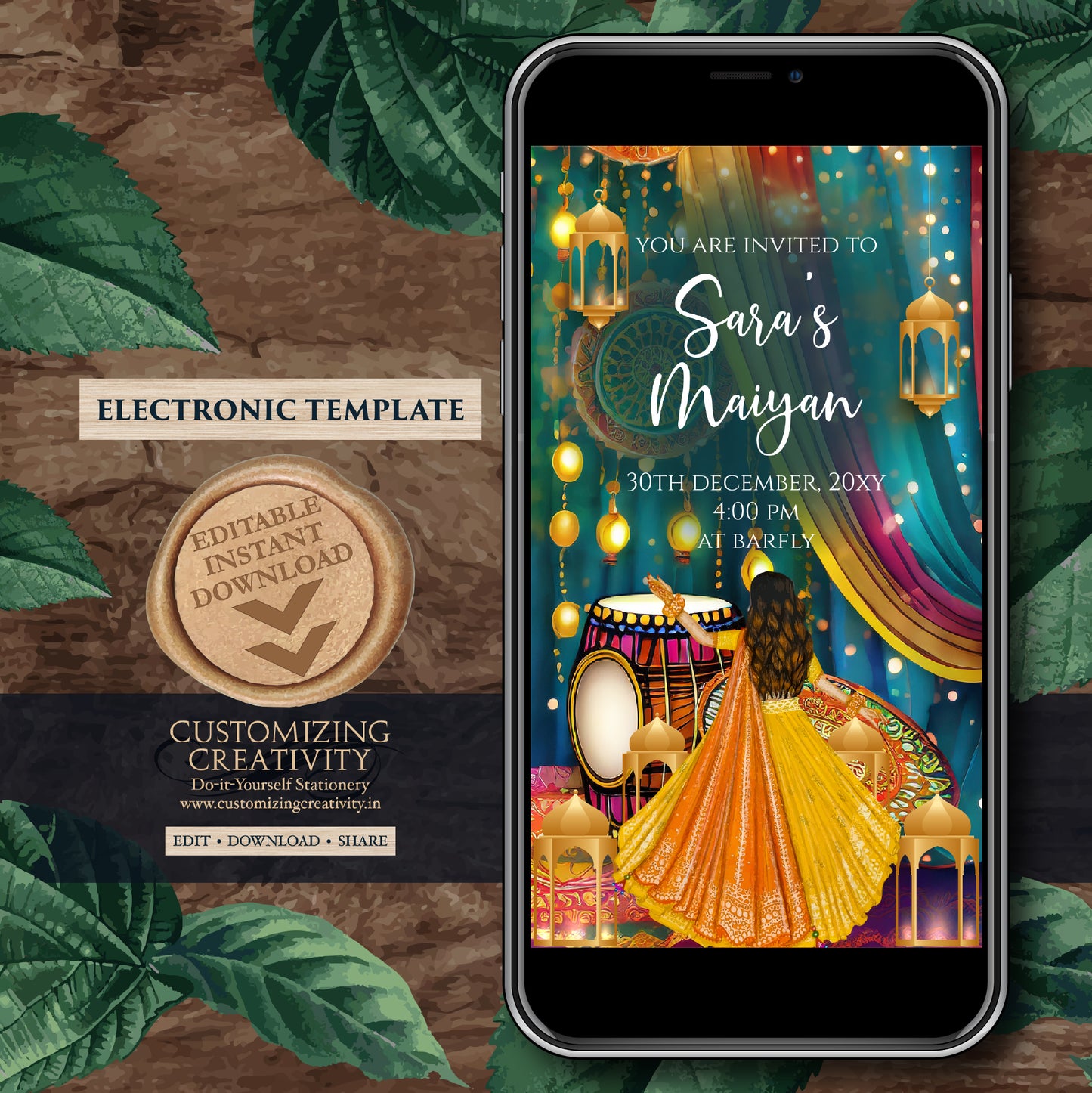 Digital Maiyan invites as Pithi invites, Pithi invitations Mayoun invitations, Haldi invites Digital Haldi invitations & Mehndi invitations