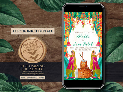 Dholak invitation & Pakistani Dholak Invite Digital, Muslim Dholak night invites, Punjabi Dholki invites digital as Muslim Dholki invitation