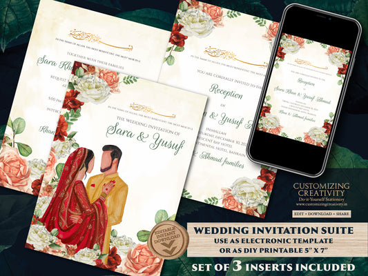 Muslim wedding cards Nikkah invitation Pakistani & Digital Islamic wedding card as Nikkah invite, Shaadi invitation Digital Nikah invitation