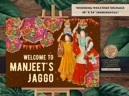 Jago Welcome sign as Welcome to Jaggo signboard, Jaggo Welcome Signs as Jaggo signs, Sikh Wedding sign & Jago poster as Punjabi Welcome sign