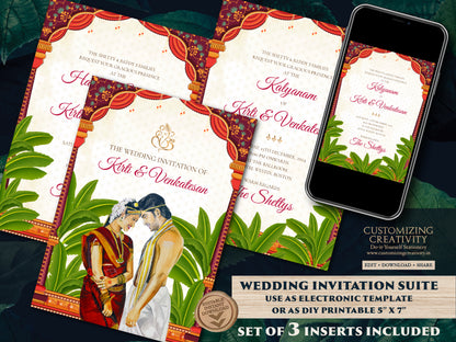Telugu Wedding card & Telugu Wedding invite, Tamil wedding card as South Indian Wedding invitation, Tamil Wedding invitation as Tamil invite
