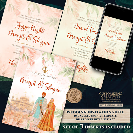 Sikh wedding invitation Punjabi wedding card, Punjabi Wedding invitation & Sikh Wedding card, Indian wedding cards as Anand Karaj invitation