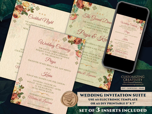 Wedding Invite Fall as Fall invitations Wedding Indian, Indian Invitations Pastel, Indian Wedding invites Autumn & Hindu Wedding card Autumn