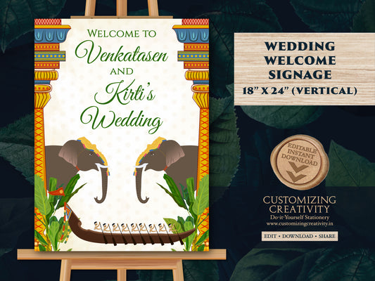 Welcome South Indian signs as Welcome Telugu Wedding signs, South Indian Wedding Signs as Kalyanam Welcome signs, Indian Welcome Telugu sign