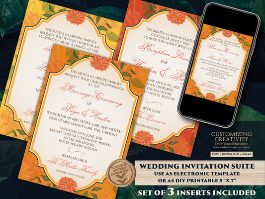 Marigold invitations Wedding as Indian invites Marigold, Orange Wedding card & Marigold Shaadi card Hindu, Hindu invitations Indian Wedding
