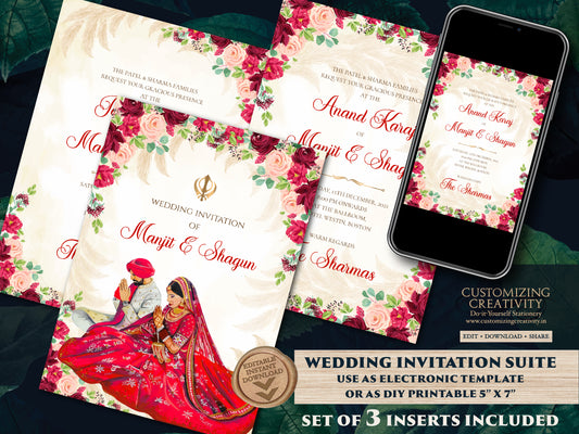 Sikh Wedding Invite & Indian Wedding cards, Anand Karaj cards Sikh as Sikh invitations Indian, Anand Karaj invitation as Punjabi invitations