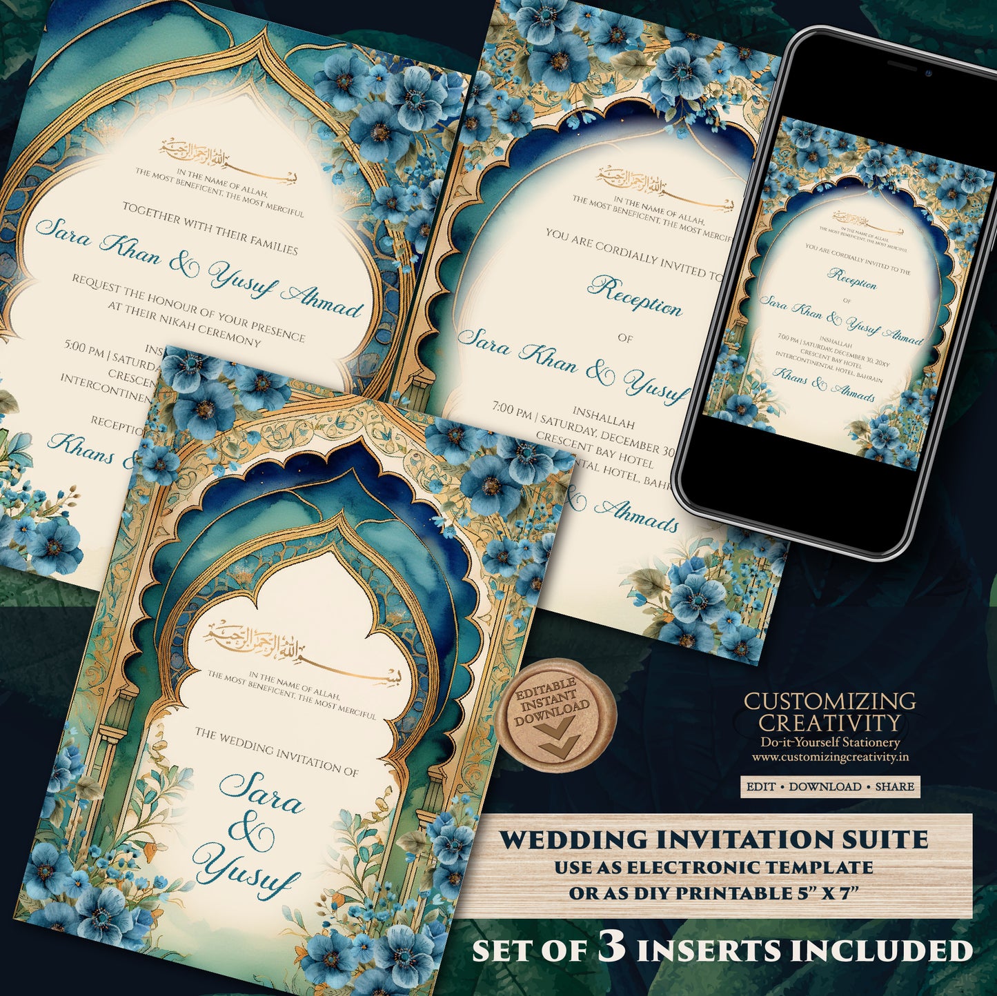 Muslim wedding Invitation Digital Nikkah invites, Digital Islamic Wedding Invitations & Muslim wedding cards as Digital Nikkah invitations