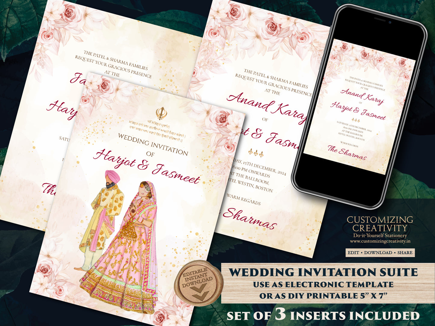 Sikh invitations as Sikh wedding card, Anand Karaj invitation & Sikh Wedding Invite Indian, Punjabi Wedding invite as Punjabi wedding card