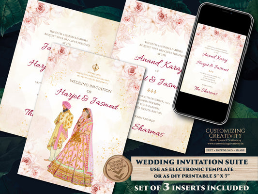 Sikh invitations as Sikh wedding card, Anand Karaj invitation & Sikh Wedding Invite Indian, Punjabi Wedding invite as Punjabi wedding card